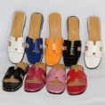 100% genuino mujeres del cuero suaves pisos sandalias zapatillas Casual para mujeres 